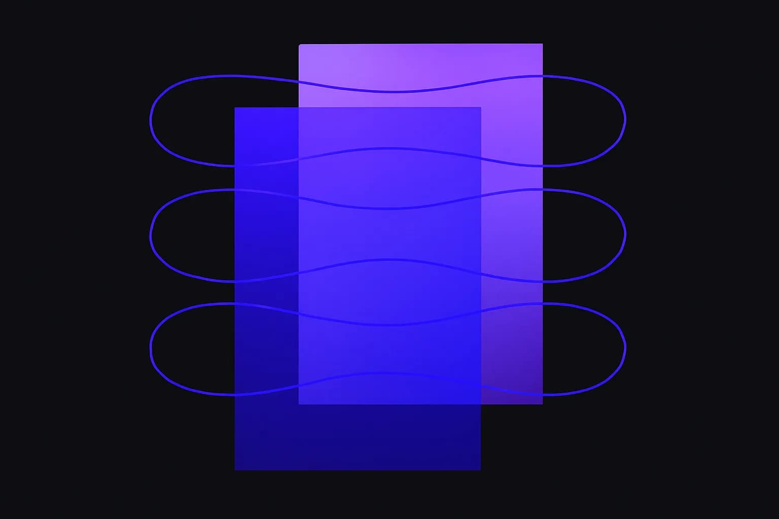 Abstract layered panels linked by looping lines, suggesting shared context and a repeated sequence of steps