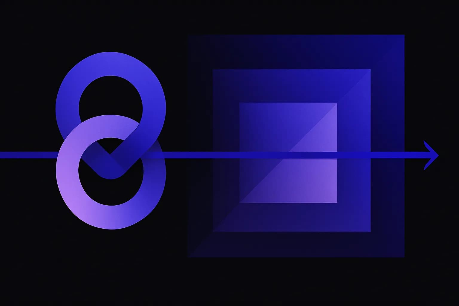 Abstract loops passing a single line forward through a sequence of narrowing openings, suggesting steps in a process