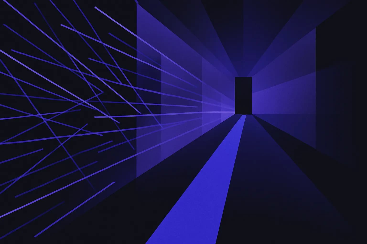 Abstract composition of converging lines resolving into a single clear path, suggesting requests routed correctly