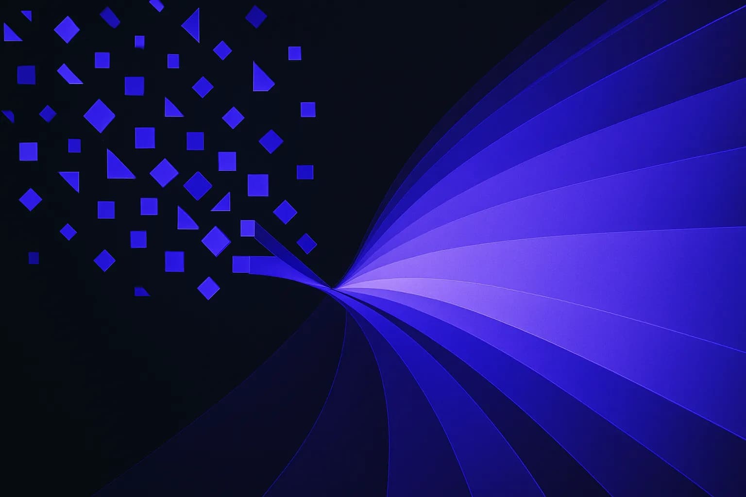Abstract streams of small shapes splitting at a junction and flowing cleanly into separate parallel channels