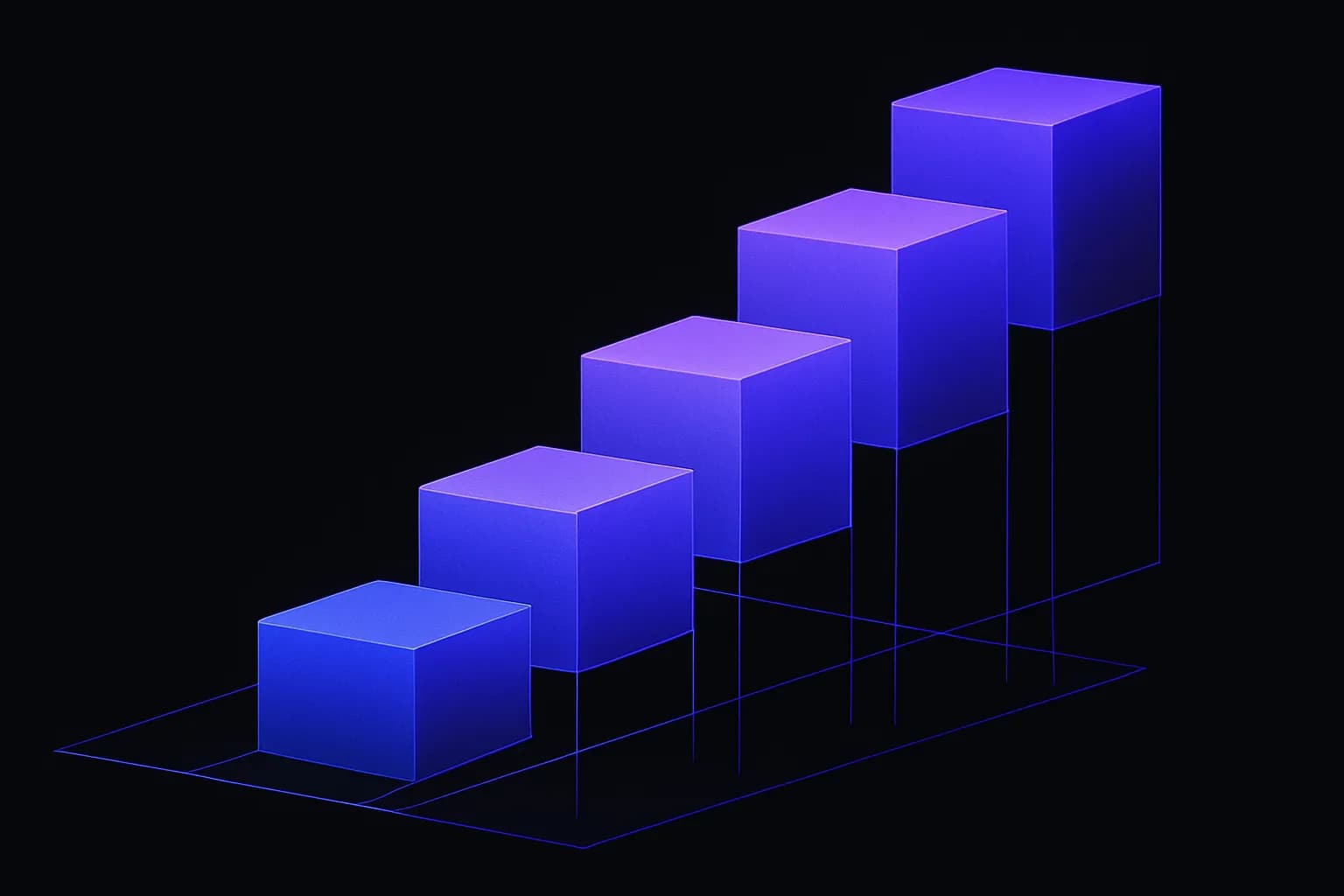 Abstract layered blocks rising in steps from one shared base, suggesting a team building on common methods
