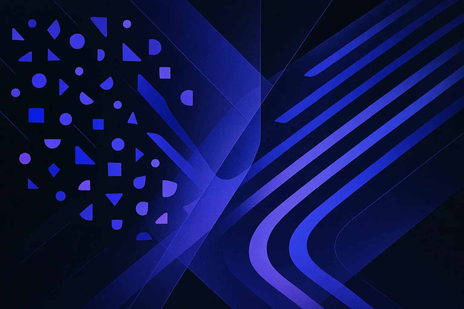 Abstract flowing lines converging from many small points into one ordered stream that splits into separate lanes