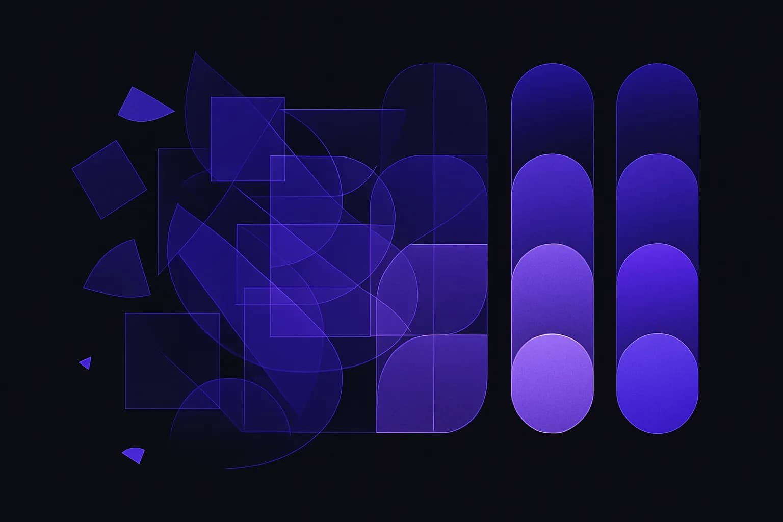 Abstract cover of scattered overlapping shapes settling into clean, evenly spaced rows