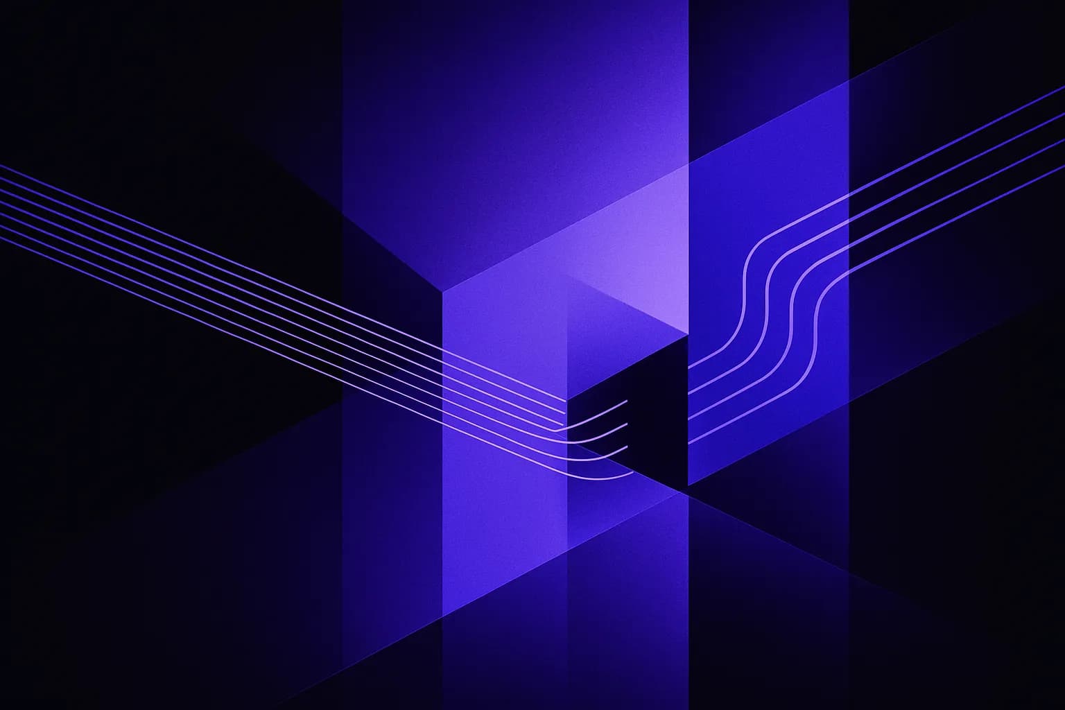 Abstract flow of lines separating into three streams, one of them pausing at a gate before moving on