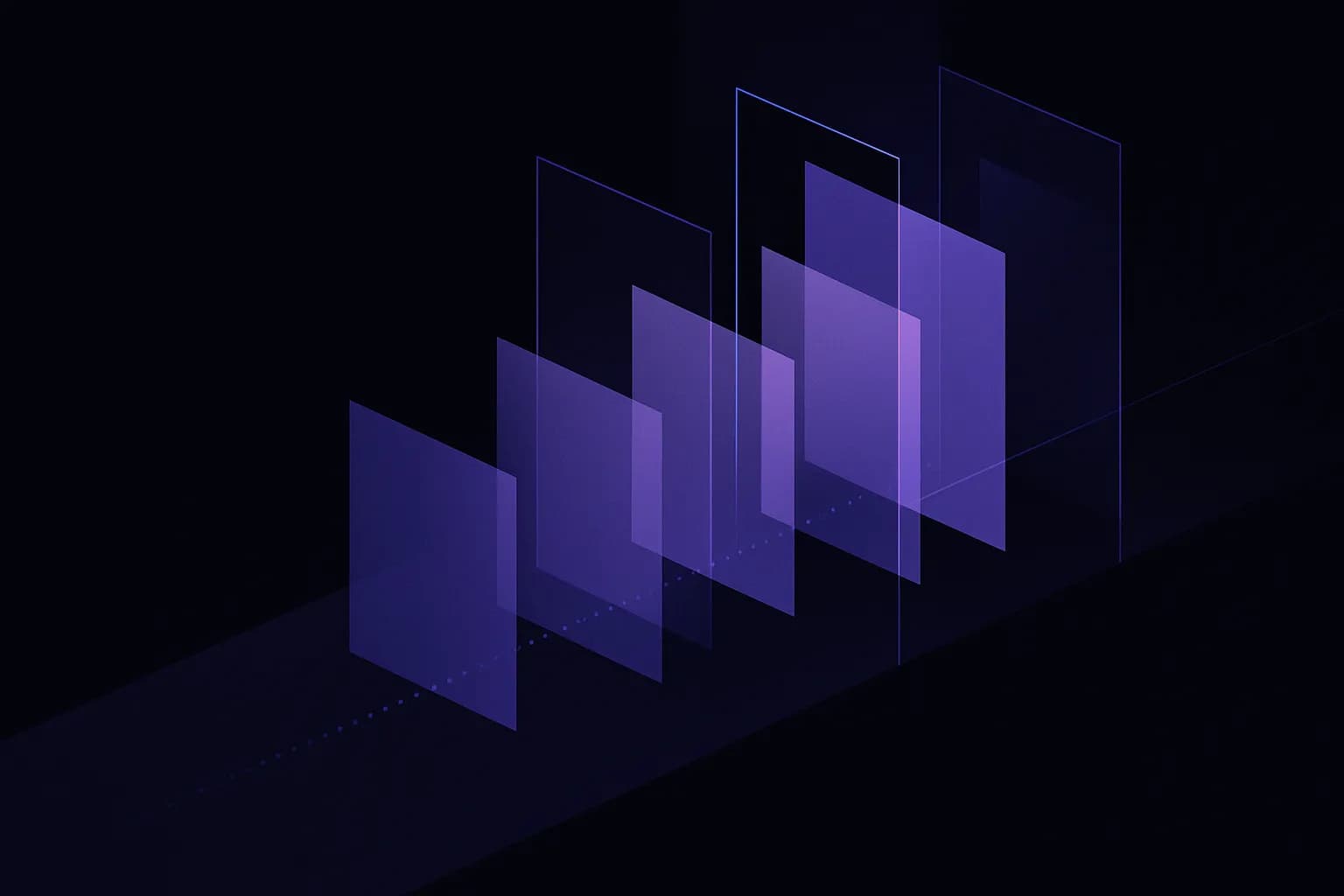Abstract layered shapes moving through a series of gates, suggesting decisions checked and recorded step by step