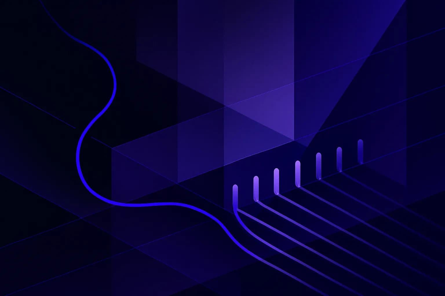 Abstract cover with a branching line of steps that each pass through a single upright checkpoint before moving on