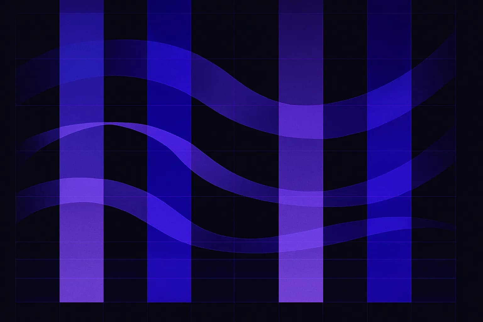 Abstract grid of steady columns with flowing lines passing between them, suggesting figures turned into words