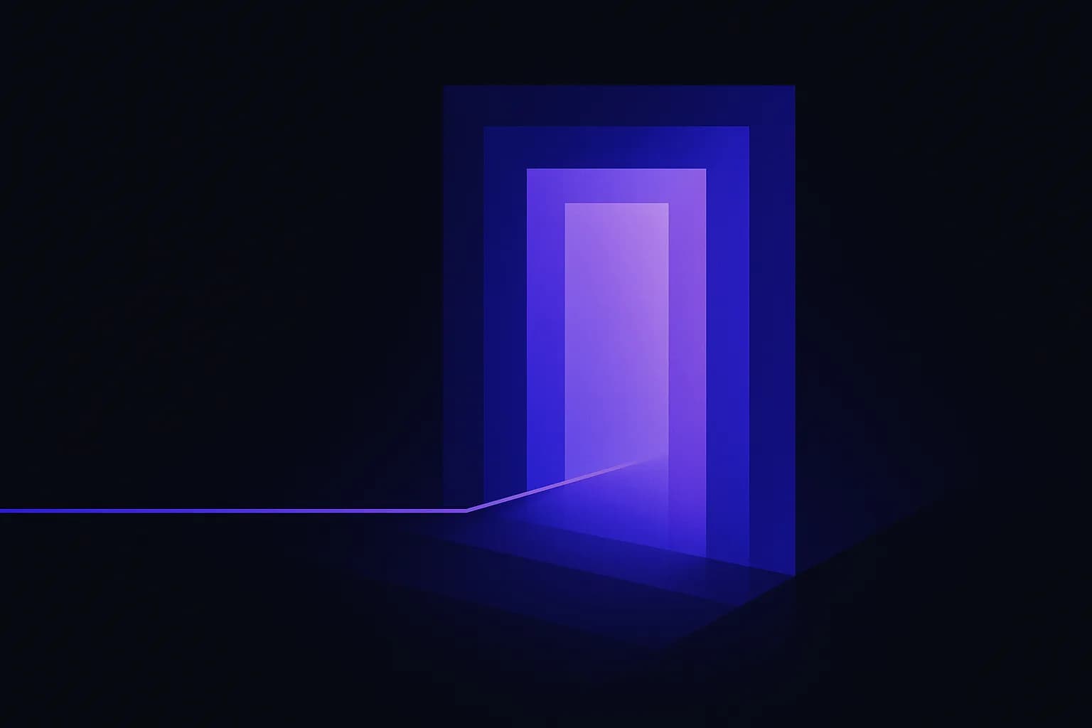 Abstract layered shapes forming a threshold ahead of a moving line, suggesting rules set before a project begins