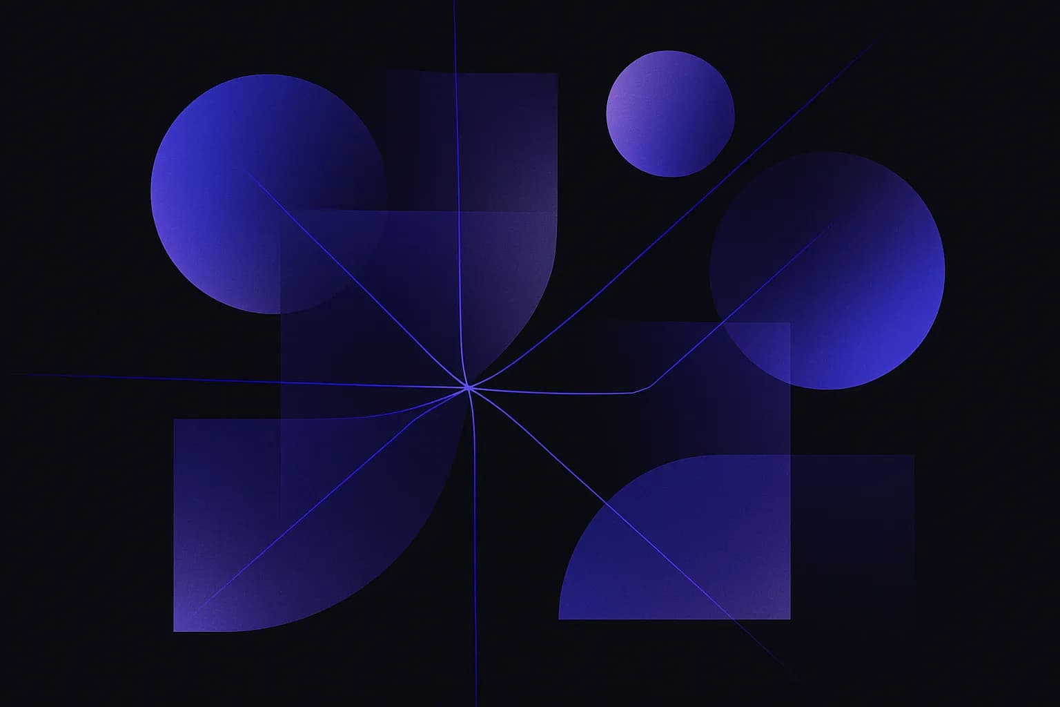 Forme geometriche astratte collegate da linee che convergono verso un unico punto centrale di controllo