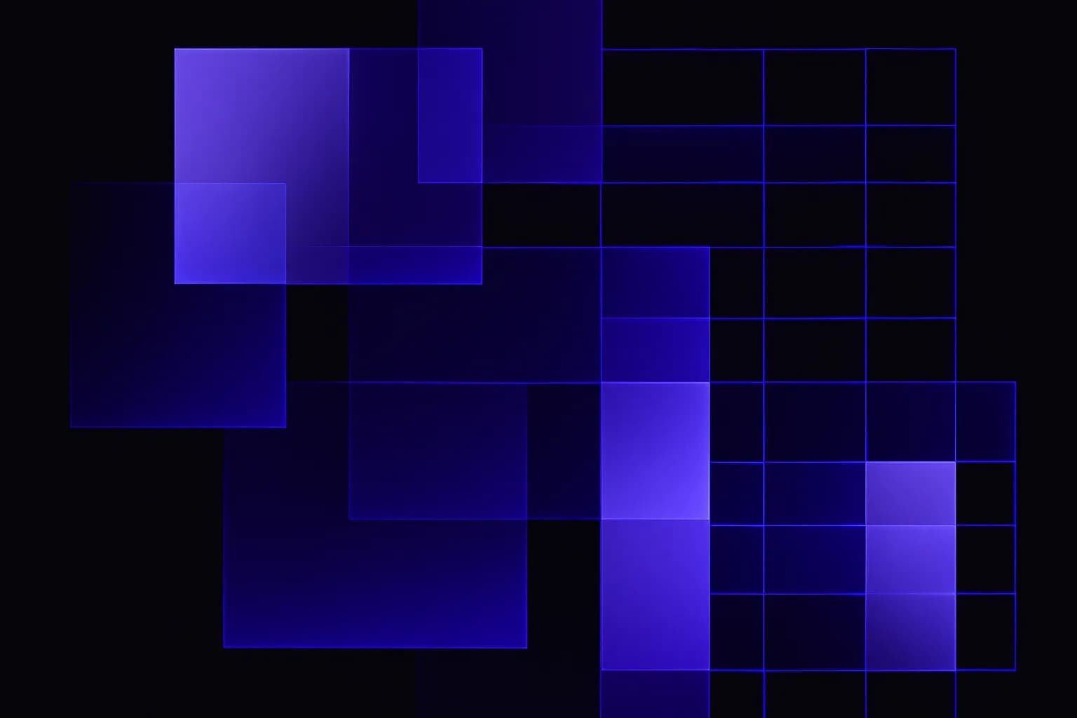 Forme geometriche astratte che si spostano ordinatamente da una griglia irregolare a una griglia allineata